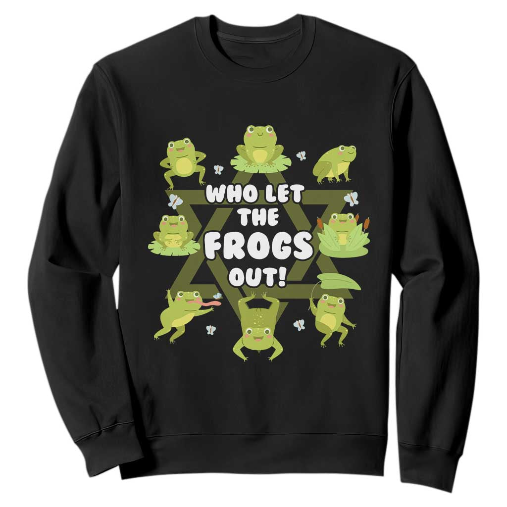 Funny Passover Sweatshirt Who Let the Frogs Out Jewish Seder Fami TS02 Black Print Your Wear