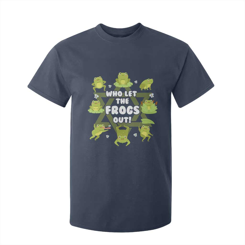 Funny Passover T Shirt For Kid Who Let the Frogs Out Jewish Seder Fami TS02 Navy Print Your Wear