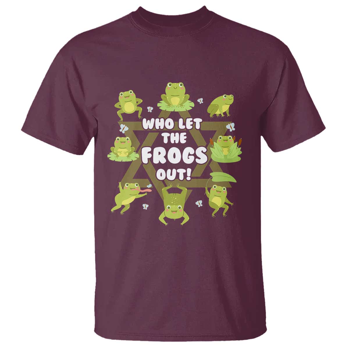 Funny Passover T Shirt Who Let the Frogs Out Jewish Seder Fami TS02 Maroon Print Your Wear