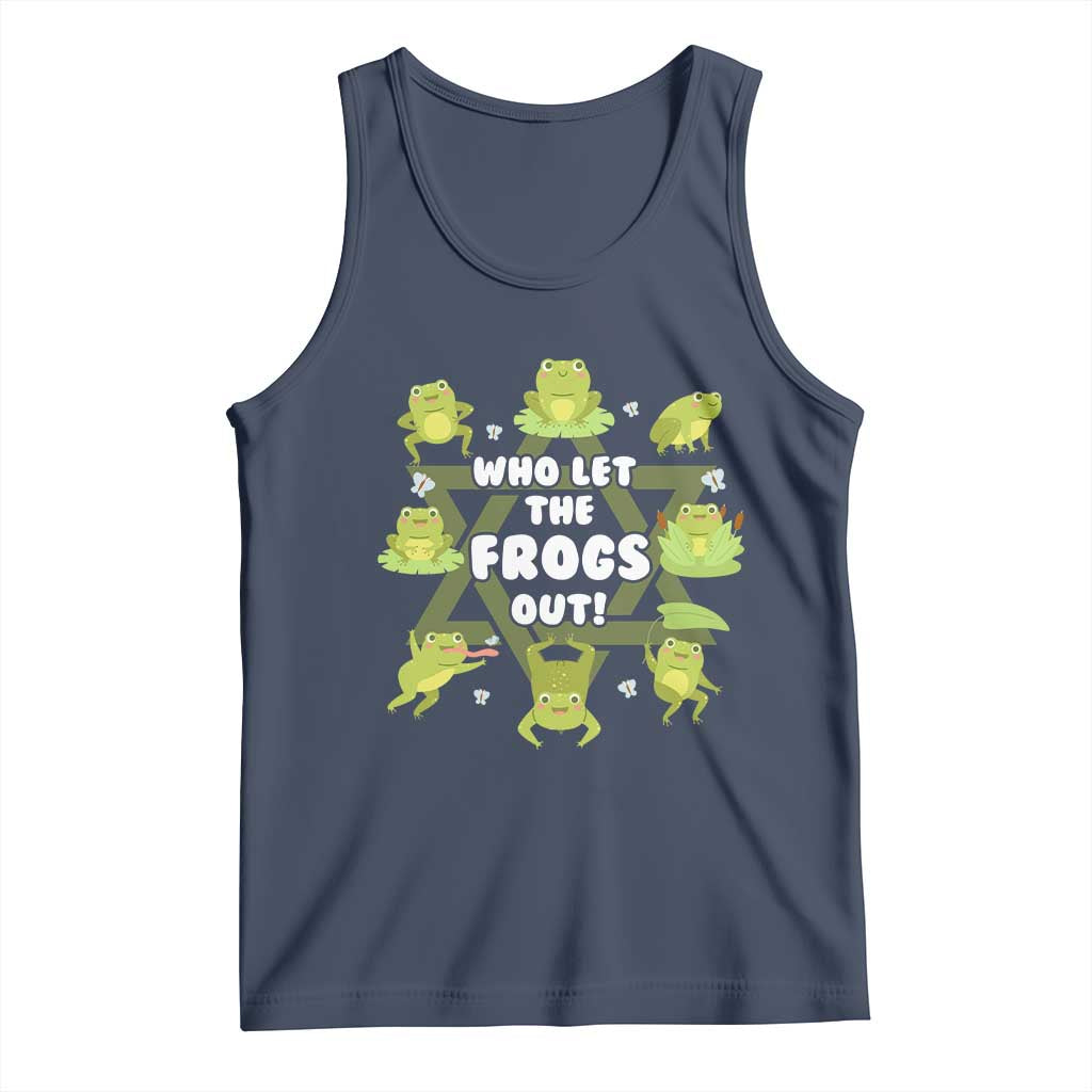 Funny Passover Tank Top Who Let the Frogs Out Jewish Seder Fami TS02 Navy Print Your Wear