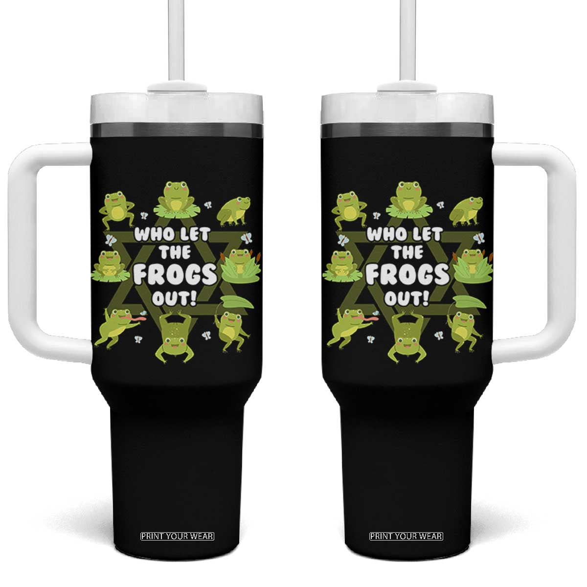 Funny Passover Tumbler With Handle Who Let the Frogs Out Jewish Seder Fami TS02 One Size: 40 oz Black Print Your Wear