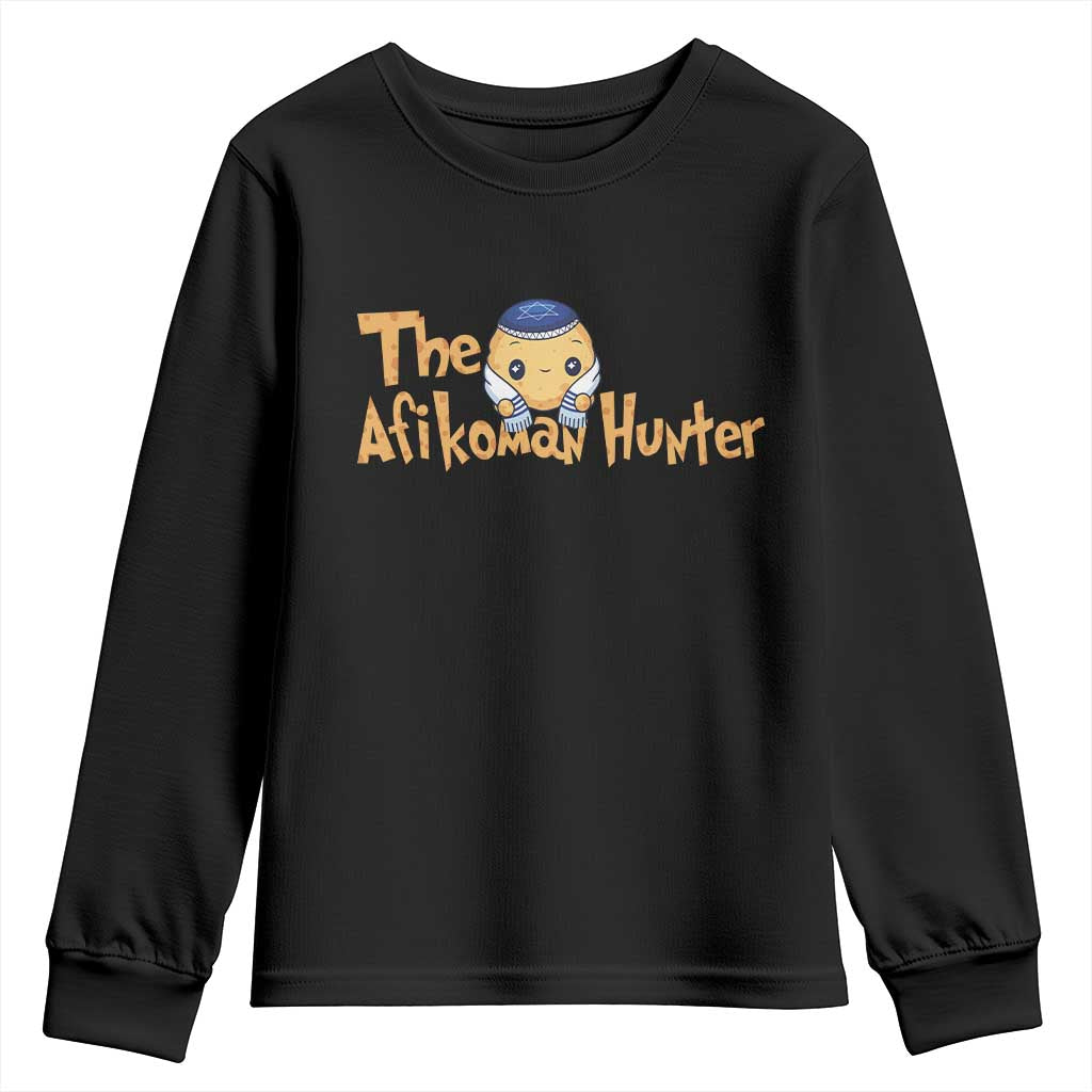 Funny Passover Youth Sweatshirt Afikoman Hunter Jewish Family Seder Matzah TS02 Black Print Your Wear