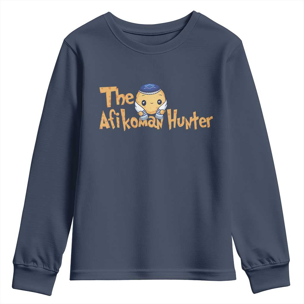 Funny Passover Youth Sweatshirt Afikoman Hunter Jewish Family Seder Matzah TS02 Navy Print Your Wear
