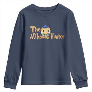 Funny Passover Youth Sweatshirt Afikoman Hunter Jewish Family Seder Matzah TS02 Navy Print Your Wear