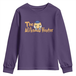 Funny Passover Youth Sweatshirt Afikoman Hunter Jewish Family Seder Matzah TS02 Purple Print Your Wear