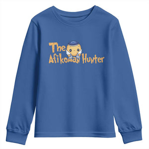 Funny Passover Youth Sweatshirt Afikoman Hunter Jewish Family Seder Matzah TS02 Royal Blue Print Your Wear
