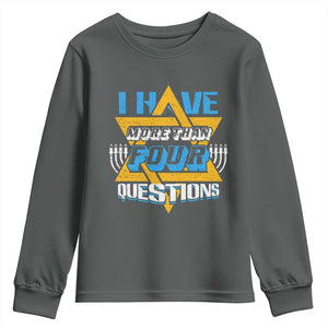 Funny Passover Youth Sweatshirt Funny I Have More Than Four Questions Passover Kids TS02 Dark Heather Print Your Wear