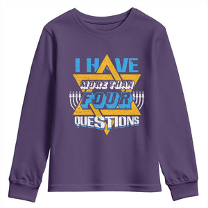 Funny Passover Youth Sweatshirt Funny I Have More Than Four Questions Passover Kids TS02 Purple Print Your Wear