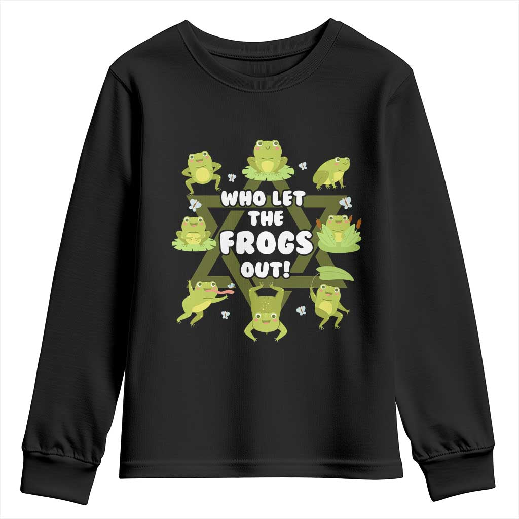 Funny Passover Youth Sweatshirt Who Let the Frogs Out Jewish Seder Fami TS02 Black Print Your Wear