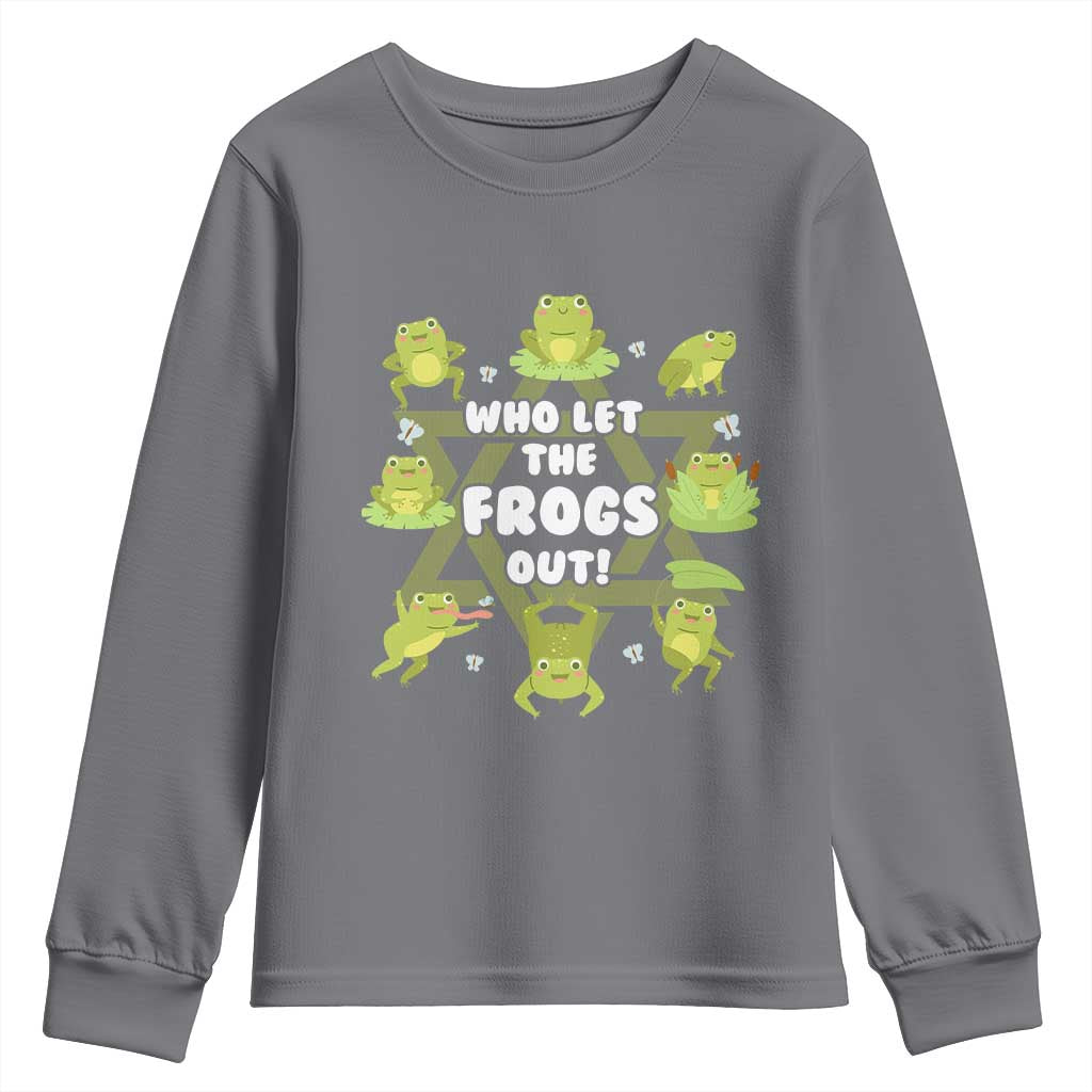 Funny Passover Youth Sweatshirt Who Let the Frogs Out Jewish Seder Fami TS02 Charcoal Print Your Wear