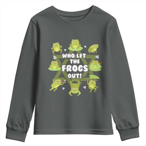 Funny Passover Youth Sweatshirt Who Let the Frogs Out Jewish Seder Fami TS02 Dark Heather Print Your Wear