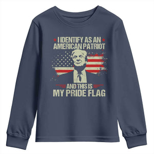 Funny Patriot Trump 4th Of July Youth Sweatshirt I Identify As An American Patriot And This Is My Pride Flag TS11 Navy Print Your Wear