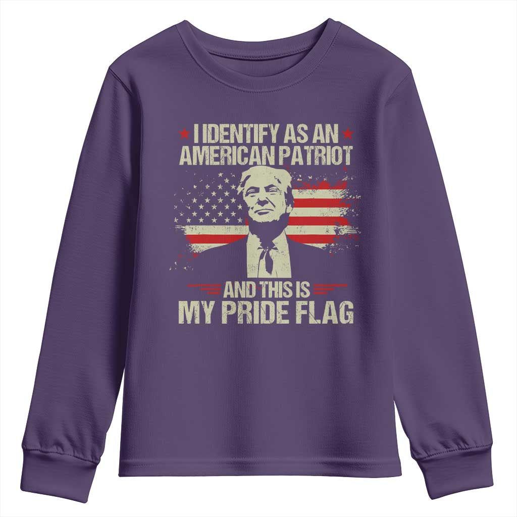 Funny Patriot Trump 4th Of July Youth Sweatshirt I Identify As An American Patriot And This Is My Pride Flag TS11 Purple Print Your Wear