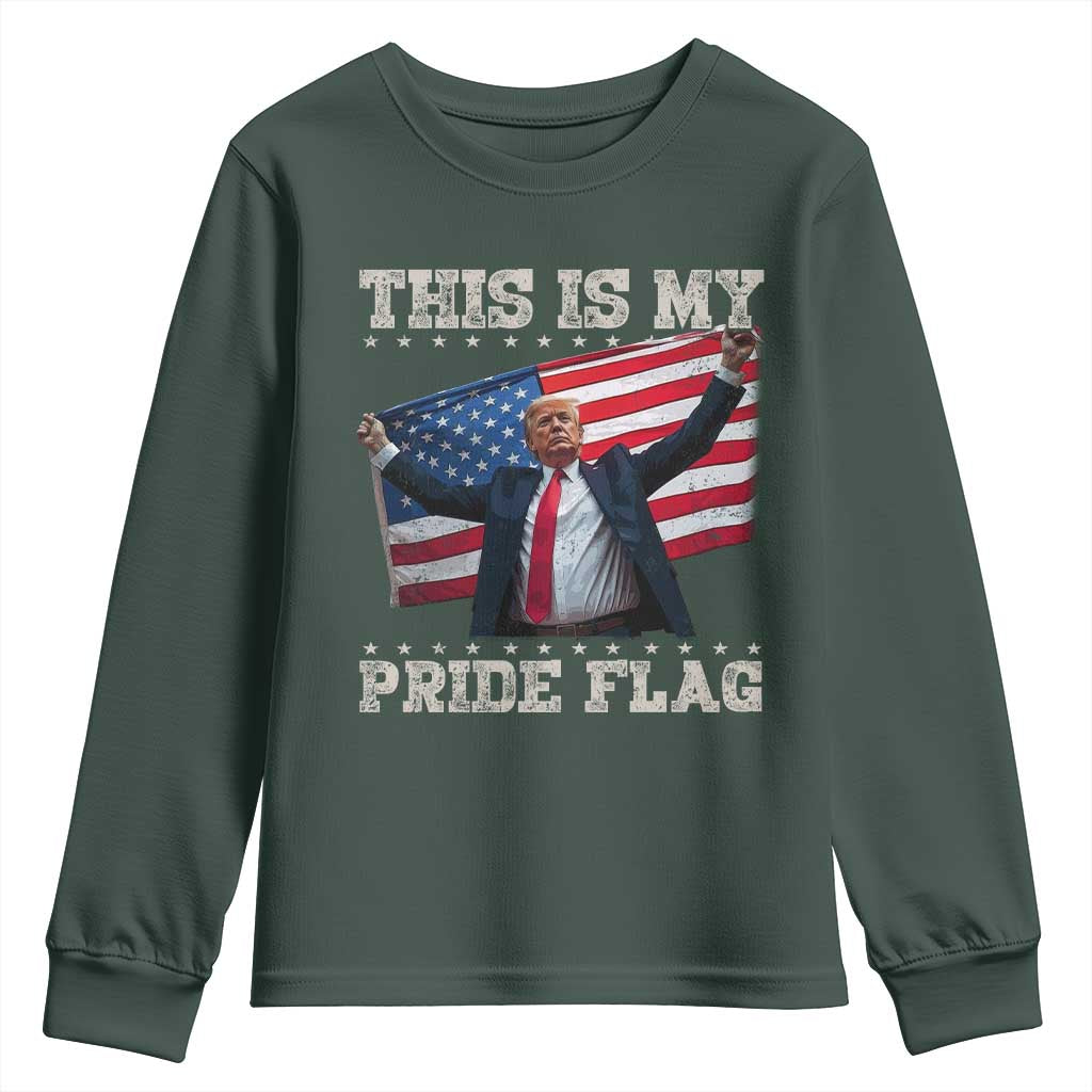 Funny Patriot Trump This Is My Pride Flag Youth Sweatshirt 4th Of July American Flag TS11 Dark Forest Green Print Your Wear