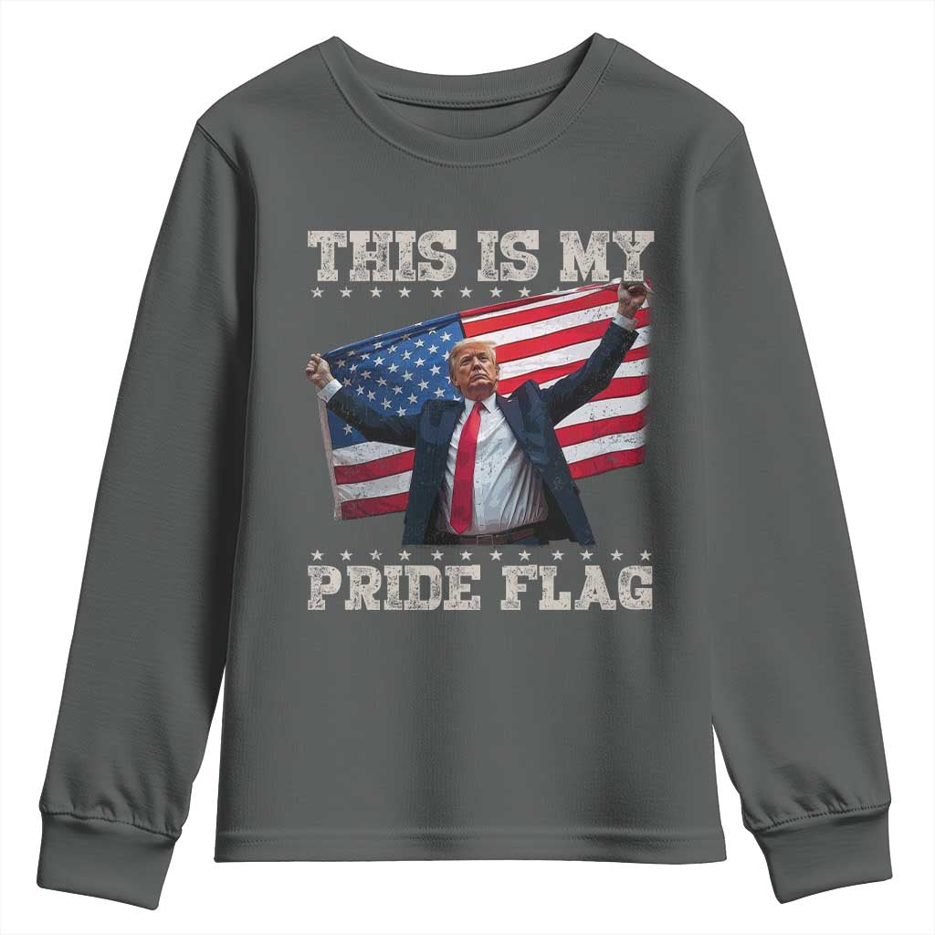 Funny Patriot Trump This Is My Pride Flag Youth Sweatshirt 4th Of July American Flag TS11 Dark Heather Print Your Wear