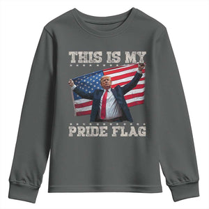 Funny Patriot Trump This Is My Pride Flag Youth Sweatshirt 4th Of July American Flag TS11 Dark Heather Print Your Wear