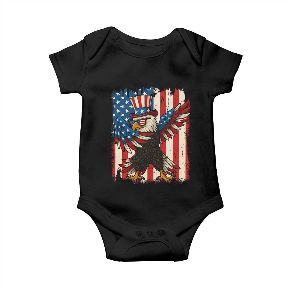Funny Patriotic Dabbing American Flag Bald Eagle 4th Of July Baby Onesie TS11 Black Print Your Wear