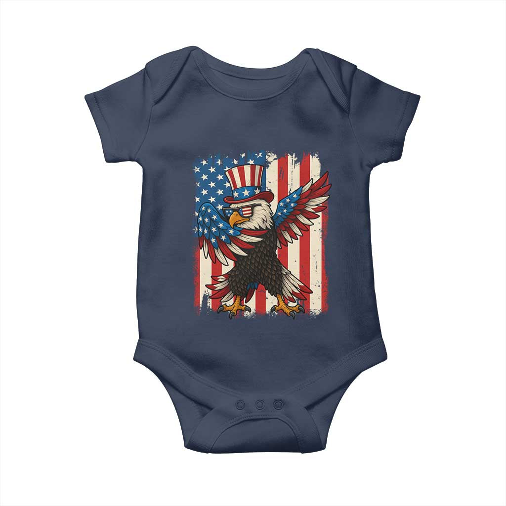 Funny Patriotic Dabbing American Flag Bald Eagle 4th Of July Baby Onesie TS11 Navy Print Your Wear
