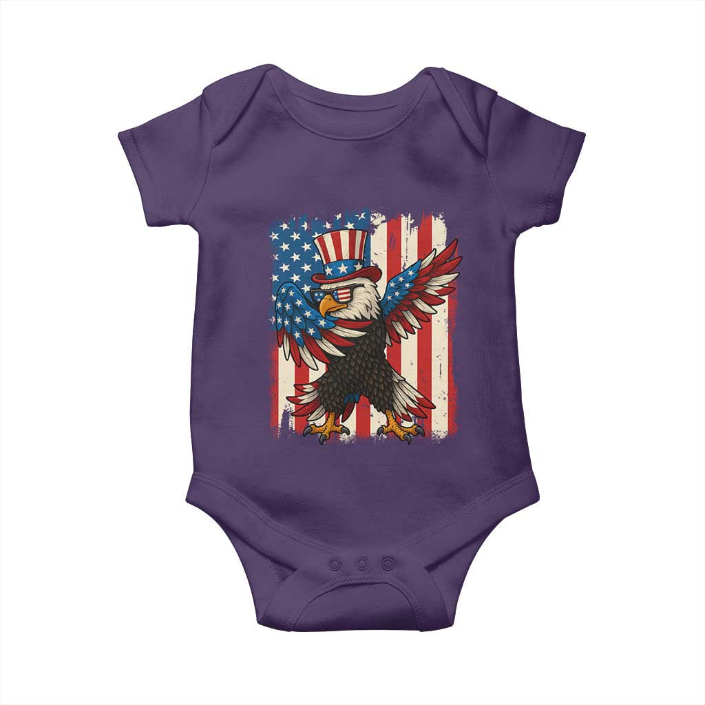 Funny Patriotic Dabbing American Flag Bald Eagle 4th Of July Baby Onesie TS11 Purple Print Your Wear