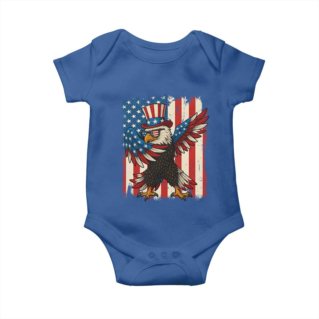 Funny Patriotic Dabbing American Flag Bald Eagle 4th Of July Baby Onesie TS11 Royal Blue Print Your Wear