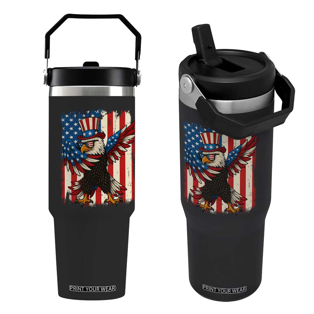 Funny Patriotic Dabbing American Flag Bald Eagle 4th Of July Flip Straw Tumbler TS11 One Size: 30 oz Black Print Your Wear