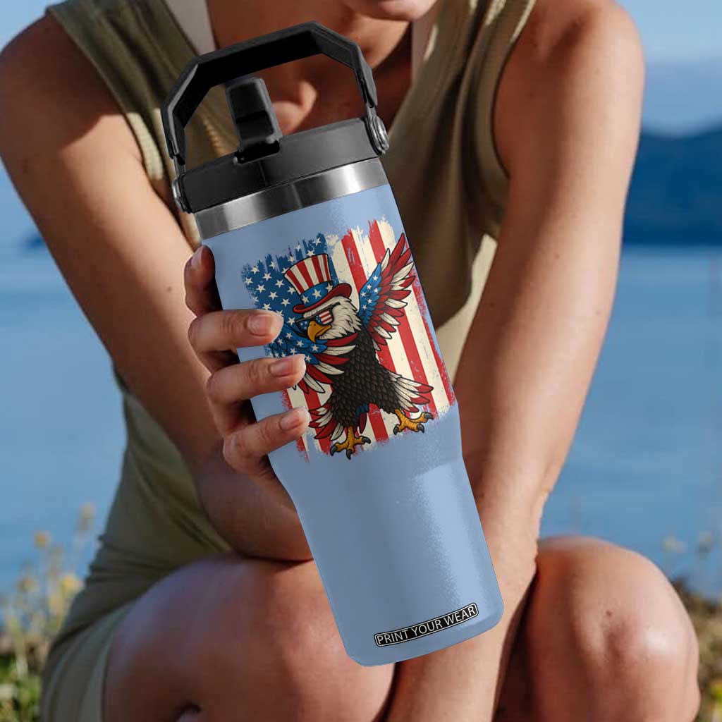 Funny Patriotic Dabbing American Flag Bald Eagle 4th Of July Flip Straw Tumbler TS11 One Size: 30 oz Light Blue Print Your Wear