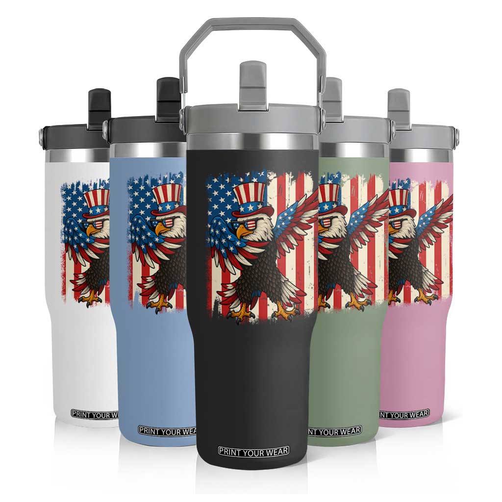 Funny Patriotic Dabbing American Flag Bald Eagle 4th Of July Flip Straw Tumbler TS11 Print Your Wear
