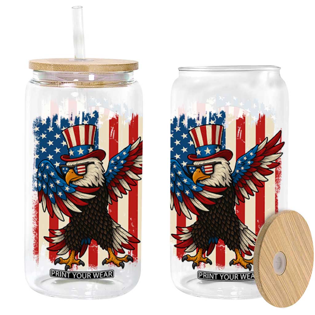 Funny Patriotic Dabbing American Flag Bald Eagle 4th Of July Glass Can TS11 Black Print Your Wear