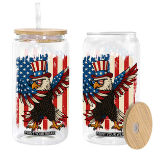 Funny Patriotic Dabbing American Flag Bald Eagle 4th Of July Glass Can TS11 Black Print Your Wear
