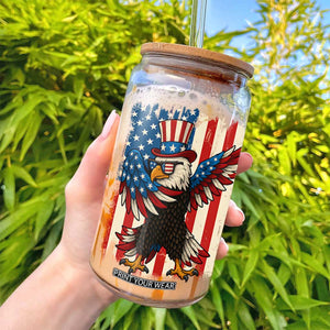 Funny Patriotic Dabbing American Flag Bald Eagle 4th Of July Glass Can TS11 Print Your Wear