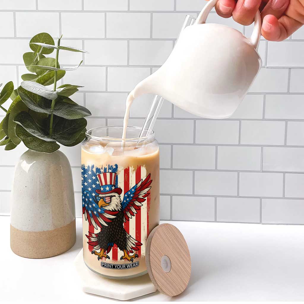 Funny Patriotic Dabbing American Flag Bald Eagle 4th Of July Glass Can TS11 Print Your Wear