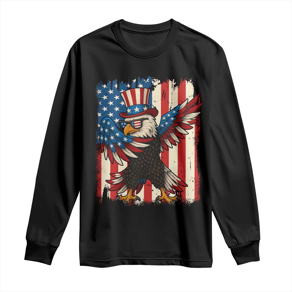 Funny Patriotic Dabbing American Flag Bald Eagle 4th Of July Long Sleeve Shirt TS11 Black Print Your Wear
