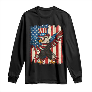 Funny Patriotic Dabbing American Flag Bald Eagle 4th Of July Long Sleeve Shirt TS11 Black Print Your Wear