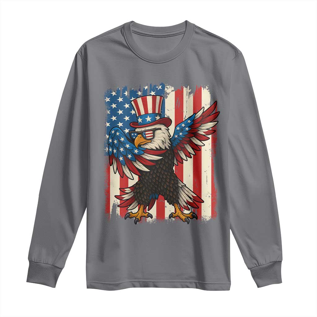 Funny Patriotic Dabbing American Flag Bald Eagle 4th Of July Long Sleeve Shirt TS11 Charcoal Print Your Wear