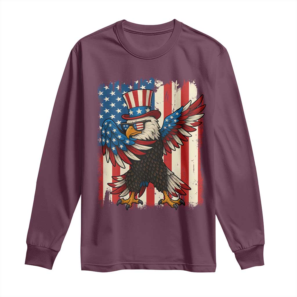 Funny Patriotic Dabbing American Flag Bald Eagle 4th Of July Long Sleeve Shirt TS11 Maroon Print Your Wear
