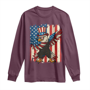 Funny Patriotic Dabbing American Flag Bald Eagle 4th Of July Long Sleeve Shirt TS11 Maroon Print Your Wear