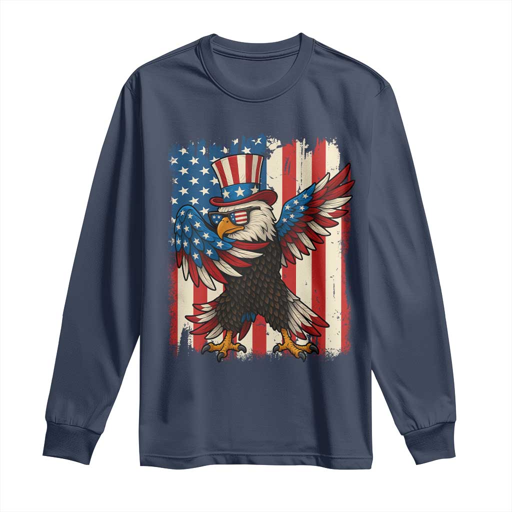 Funny Patriotic Dabbing American Flag Bald Eagle 4th Of July Long Sleeve Shirt TS11 Navy Print Your Wear