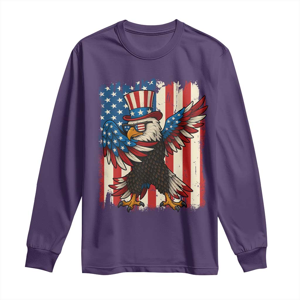 Funny Patriotic Dabbing American Flag Bald Eagle 4th Of July Long Sleeve Shirt TS11 Purple Print Your Wear