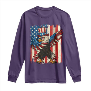 Funny Patriotic Dabbing American Flag Bald Eagle 4th Of July Long Sleeve Shirt TS11 Purple Print Your Wear