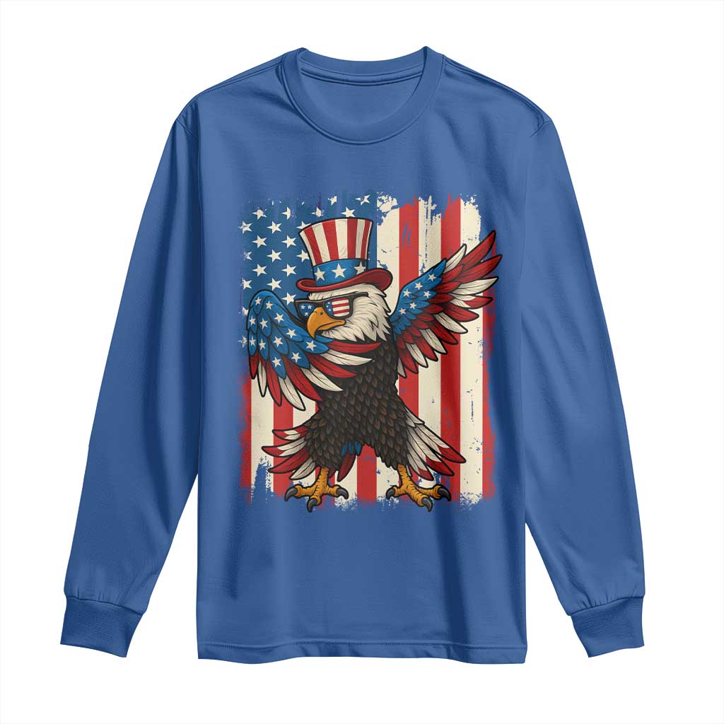 Funny Patriotic Dabbing American Flag Bald Eagle 4th Of July Long Sleeve Shirt TS11 Royal Blue Print Your Wear