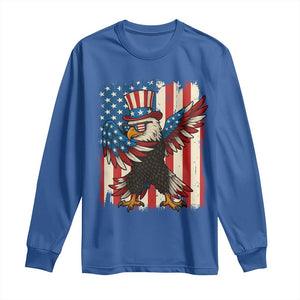 Funny Patriotic Dabbing American Flag Bald Eagle 4th Of July Long Sleeve Shirt TS11 Royal Blue Print Your Wear