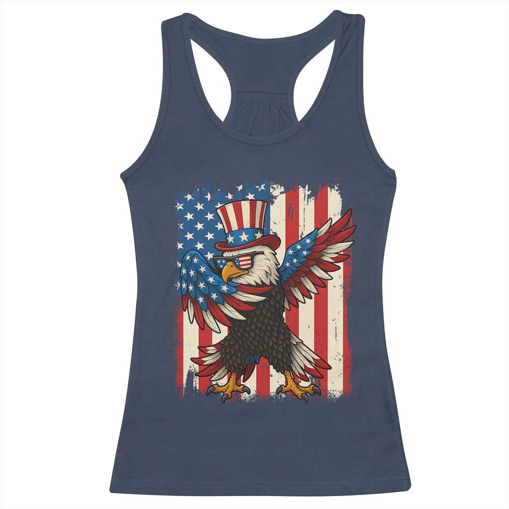 Funny Patriotic Dabbing American Flag Bald Eagle 4th Of July Racerback Tank Top TS11 Navy Print Your Wear