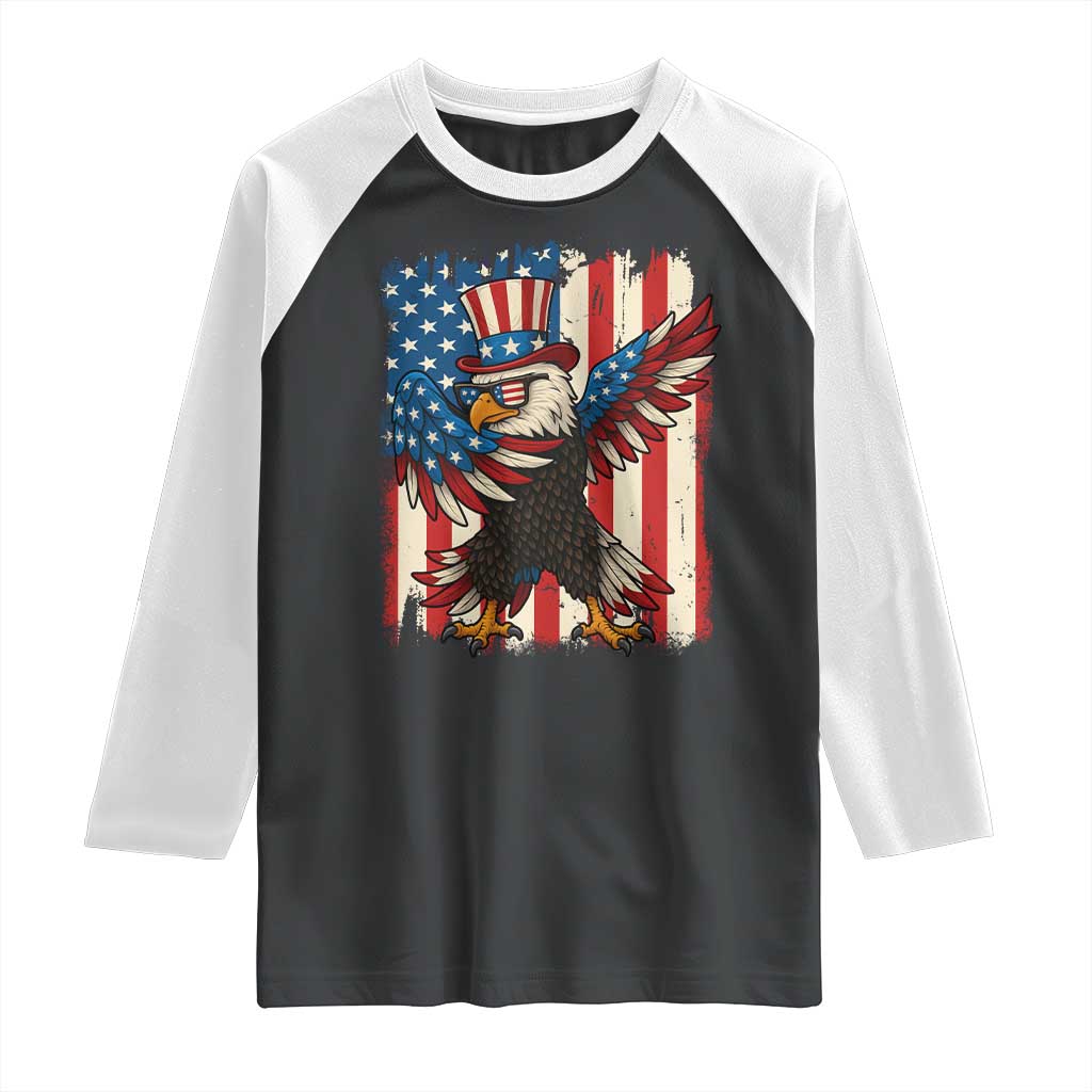 Funny Patriotic Dabbing American Flag Bald Eagle 4th Of July Raglan Shirt TS11 Black White Print Your Wear