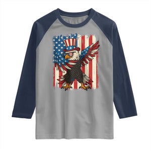 Funny Patriotic Dabbing American Flag Bald Eagle 4th Of July Raglan Shirt TS11 Sport Gray Navy Print Your Wear