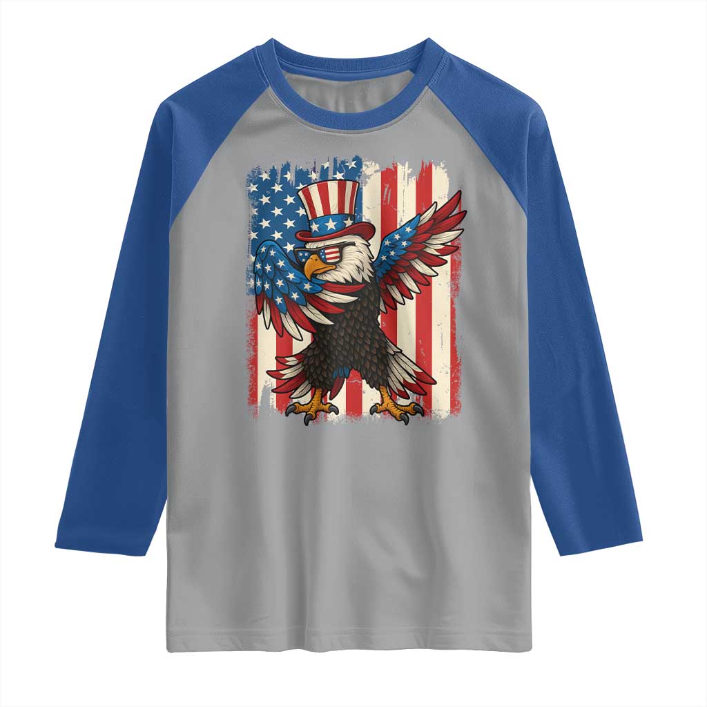 Funny Patriotic Dabbing American Flag Bald Eagle 4th Of July Raglan Shirt TS11 Sport Gray Royal Print Your Wear