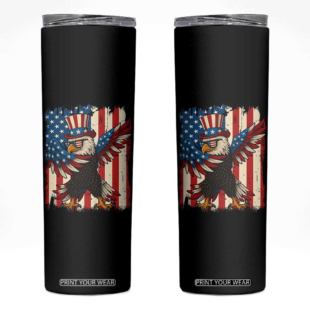 Funny Patriotic Dabbing American Flag Bald Eagle 4th Of July Skinny Tumbler TS11 Black Print Your Wear