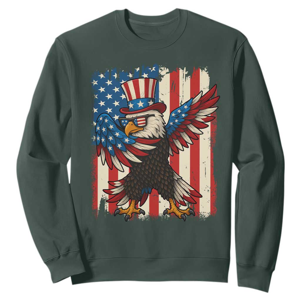 Funny Patriotic Dabbing American Flag Bald Eagle 4th Of July Sweatshirt TS11 Dark Forest Green Print Your Wear