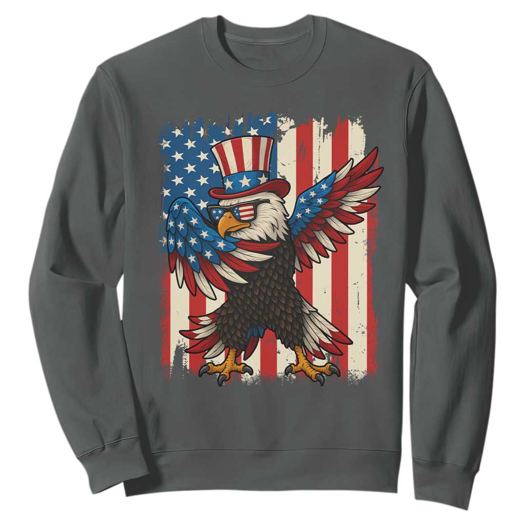 Funny Patriotic Dabbing American Flag Bald Eagle 4th Of July Sweatshirt TS11 Dark Heather Print Your Wear