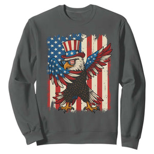 Funny Patriotic Dabbing American Flag Bald Eagle 4th Of July Sweatshirt TS11 Dark Heather Print Your Wear
