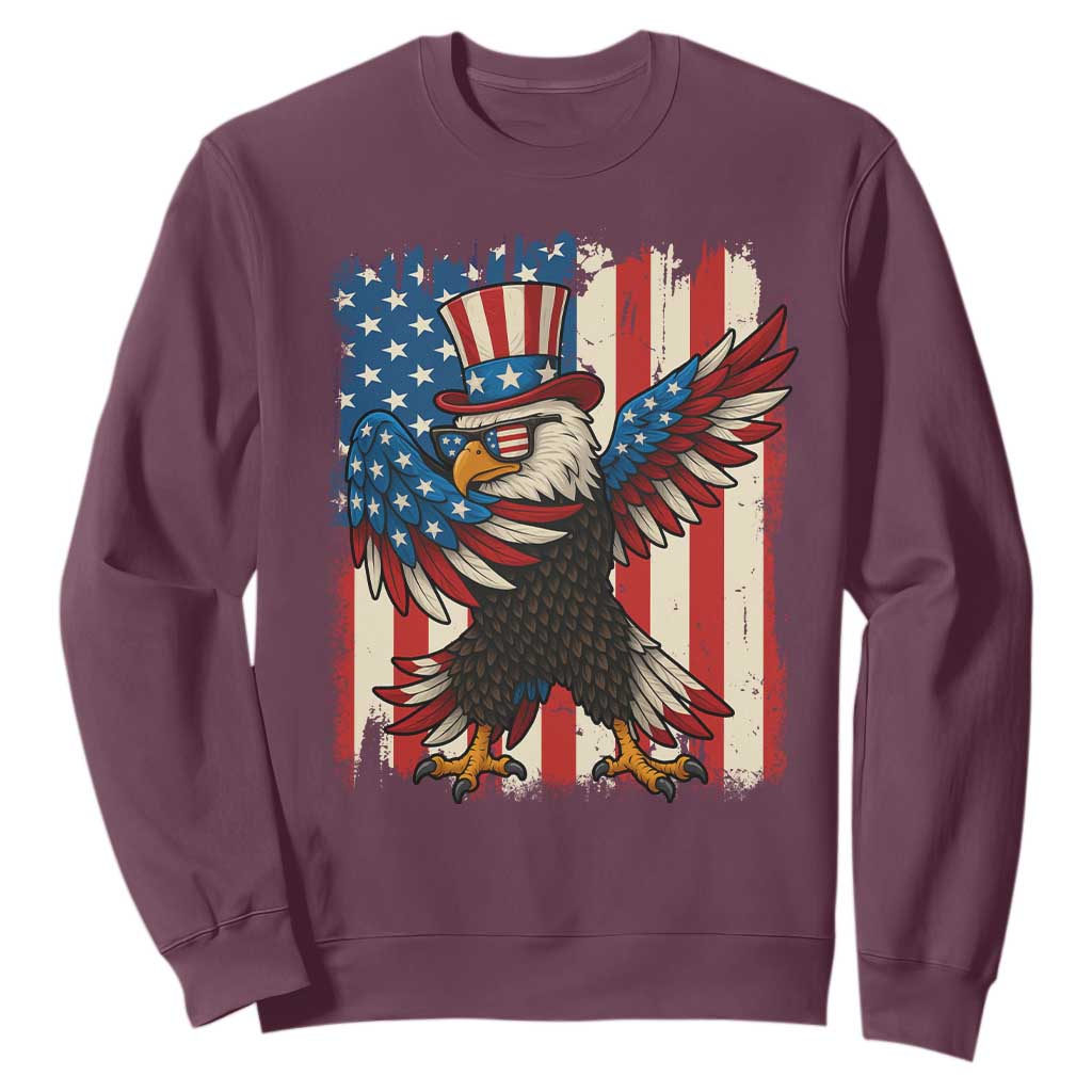 Funny Patriotic Dabbing American Flag Bald Eagle 4th Of July Sweatshirt TS11 Maroon Print Your Wear